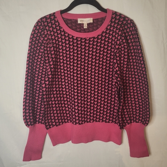 Philosophy Sweaters - Philosophy Pink Houndstooth Puff Sleeve Sweater Soft Size Small Barbiecore